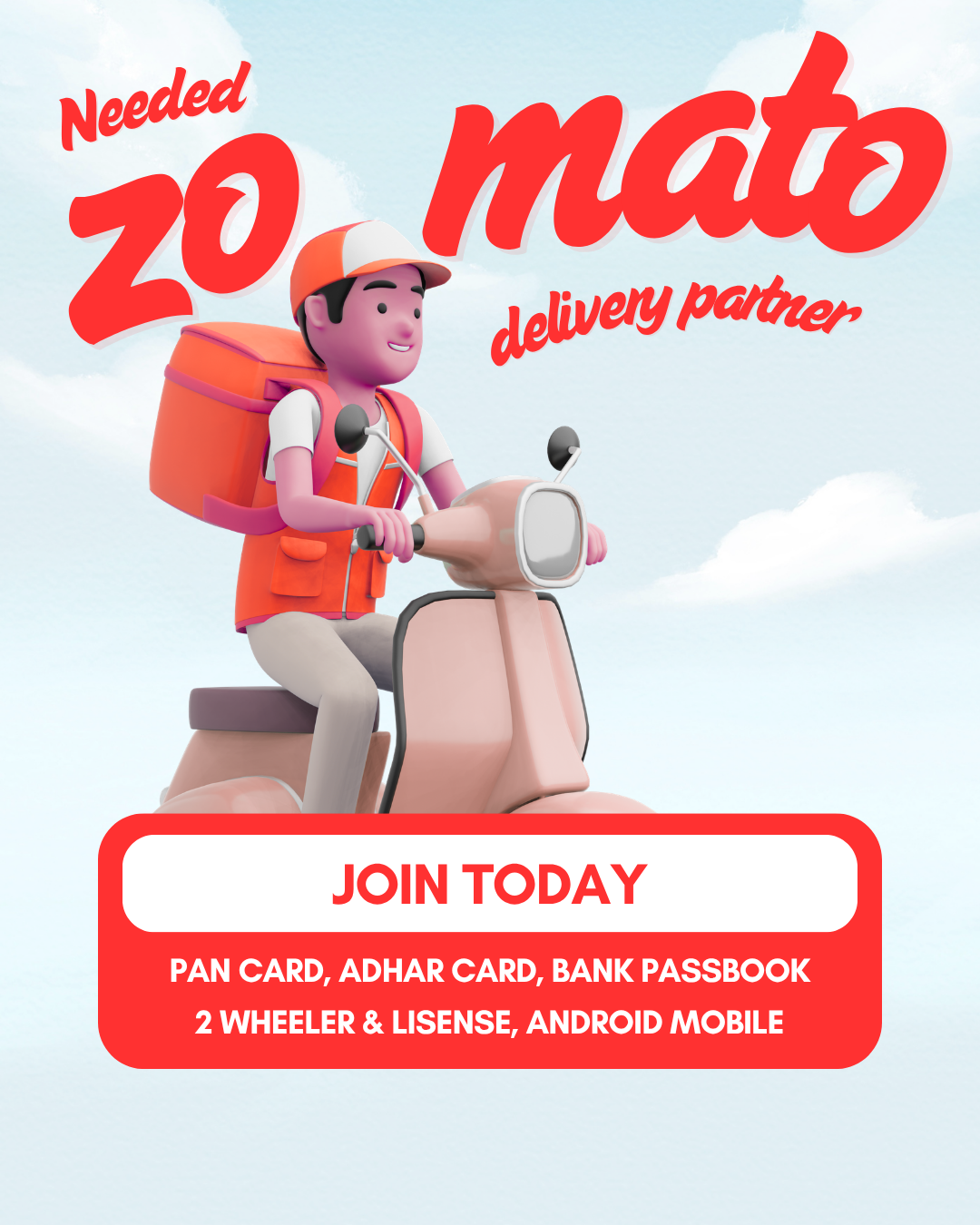 Need Zomato delivery partners in Kollam zone