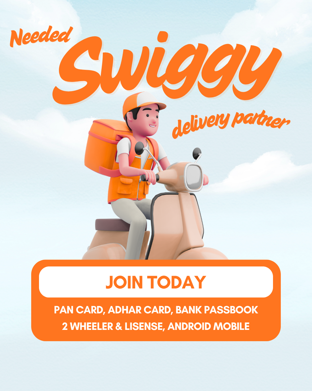 Need Swiggy delivery partners in kollam zone